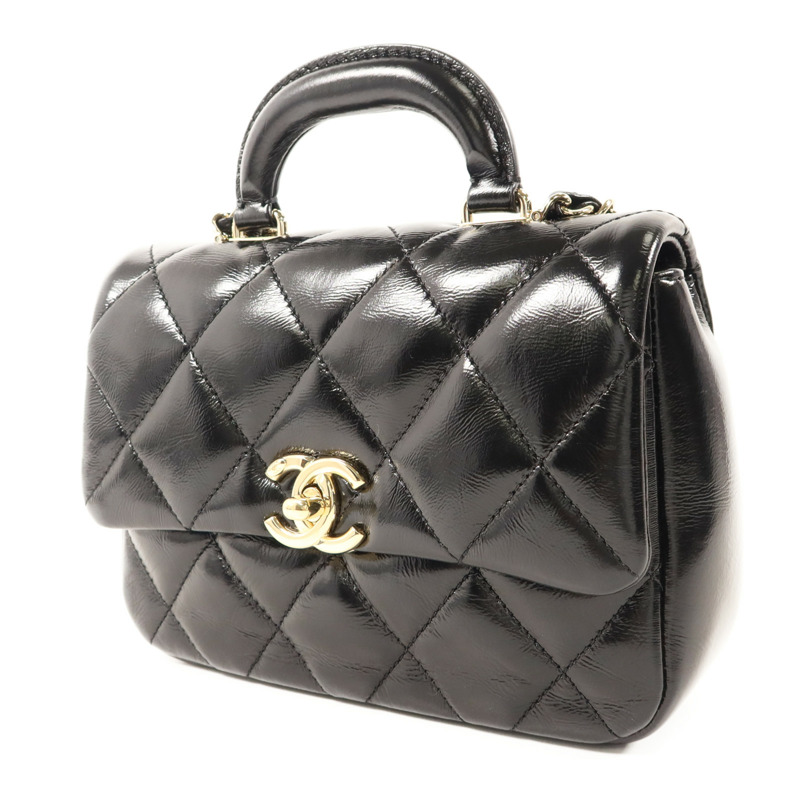 CHANEL 牛皮皮革Mini Flap With Handle金扣鏈帶手挽肩背兩用袋-2