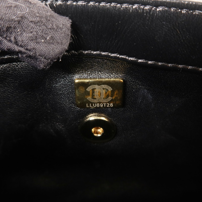 CHANEL 牛皮皮革Mini Flap With Handle金扣鏈帶手挽肩背兩用袋-6