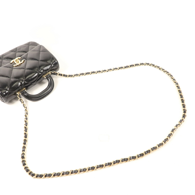 CHANEL 牛皮皮革Mini Flap With Handle金扣鏈帶手挽肩背兩用袋-7