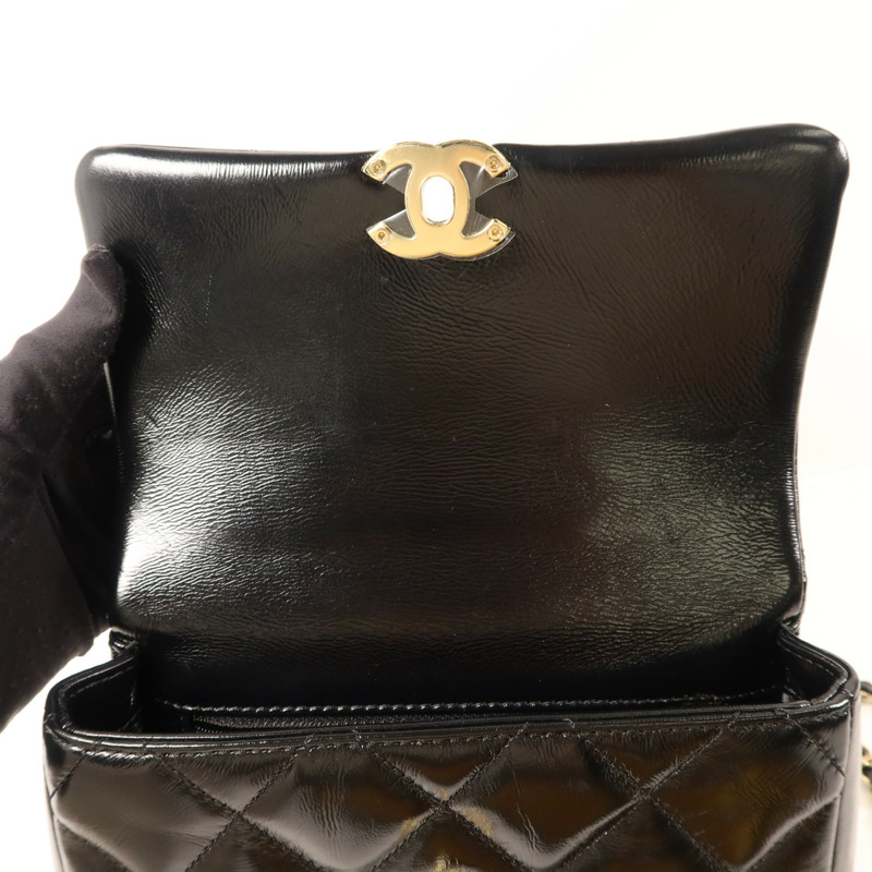 CHANEL 牛皮皮革Mini Flap With Handle金扣鏈帶手挽肩背兩用袋-9