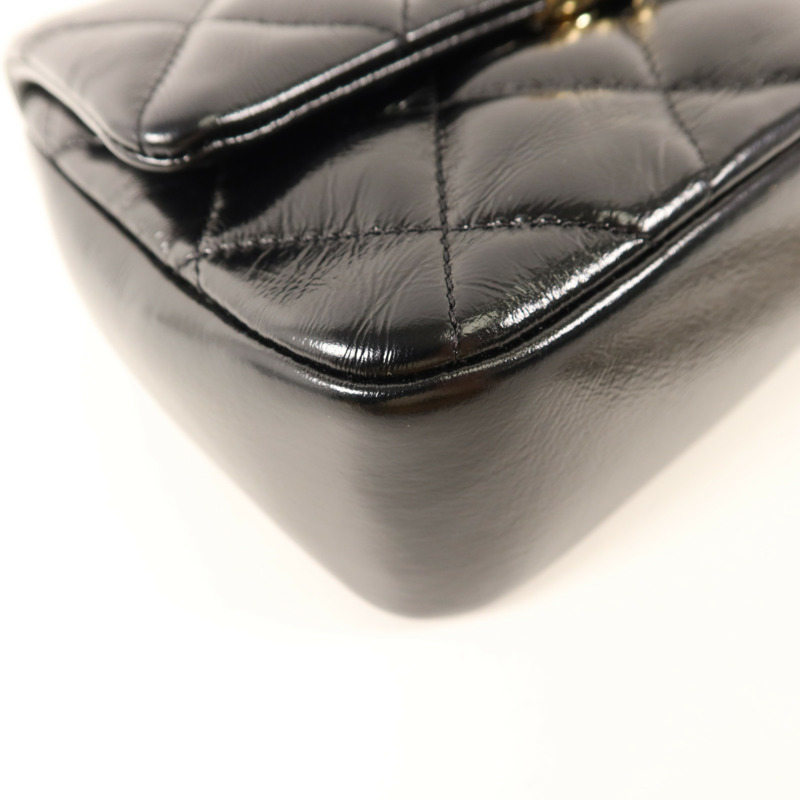 CHANEL 牛皮皮革Mini Flap With Handle金扣鏈帶手挽肩背兩用袋-11
