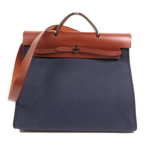 HERMES 帆布Herbag GM銀扣手挽肩背兩用袋