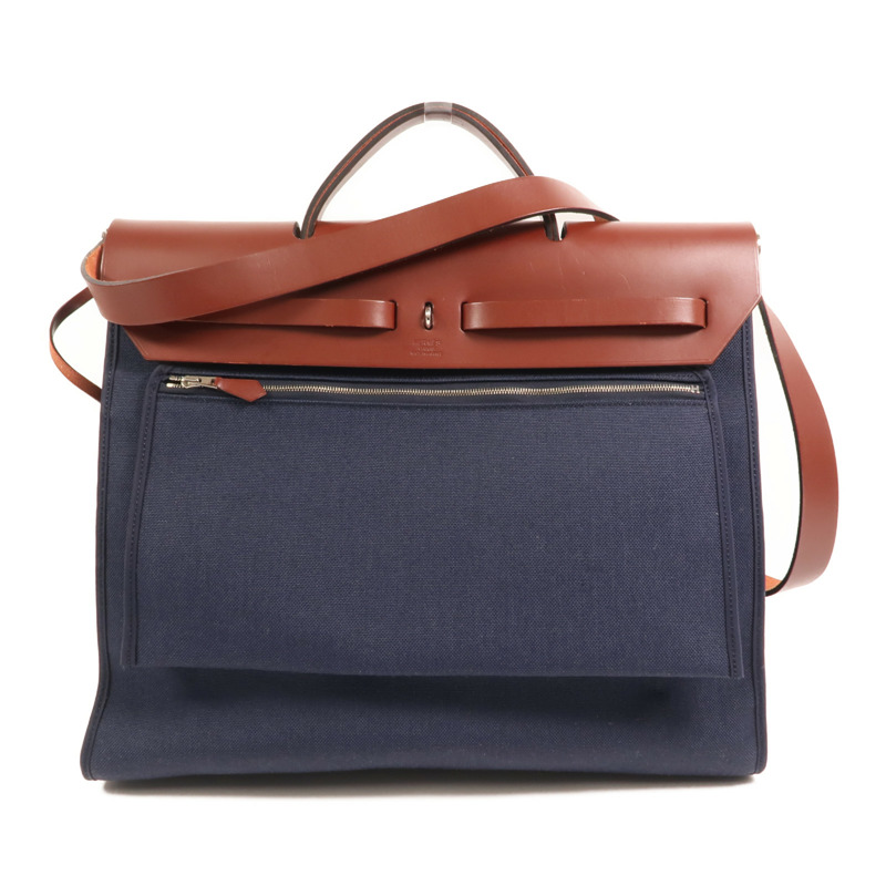 HERMES 帆布Herbag GM銀扣手挽肩背兩用袋-1