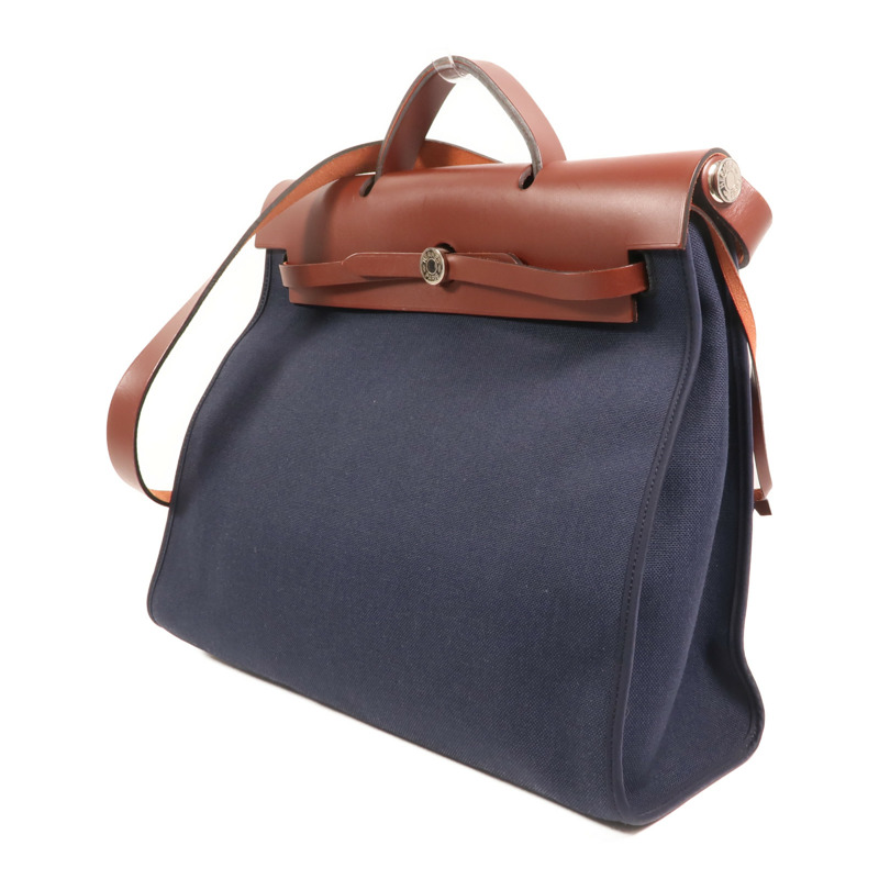 HERMES 帆布Herbag GM銀扣手挽肩背兩用袋-2