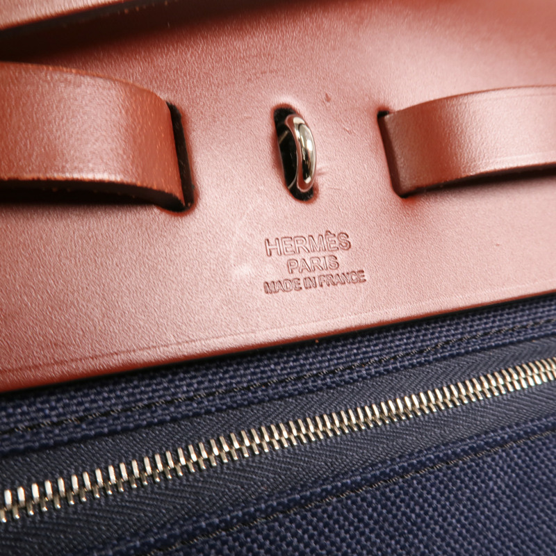 HERMES 帆布Herbag GM銀扣手挽肩背兩用袋-5