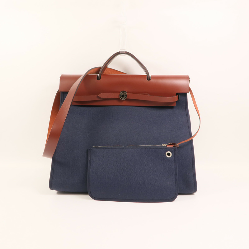 HERMES 帆布Herbag GM銀扣手挽肩背兩用袋-7