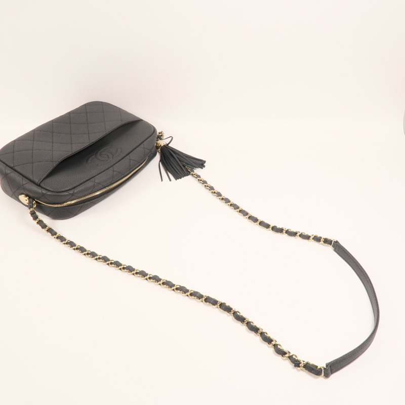 CHANEL 牛皮皮革Carmera Bag金扣鏈帶肩背袋-7