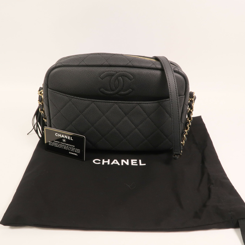 CHANEL 牛皮皮革Carmera Bag金扣鏈帶肩背袋-9