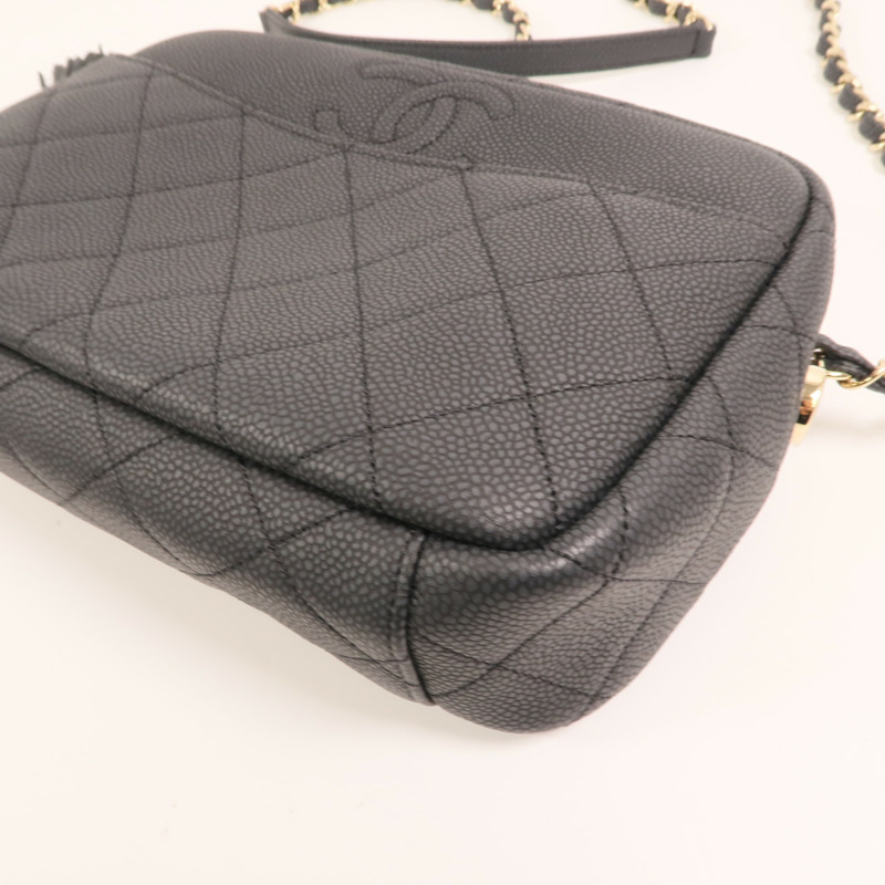 CHANEL 牛皮皮革Carmera Bag金扣鏈帶肩背袋-12
