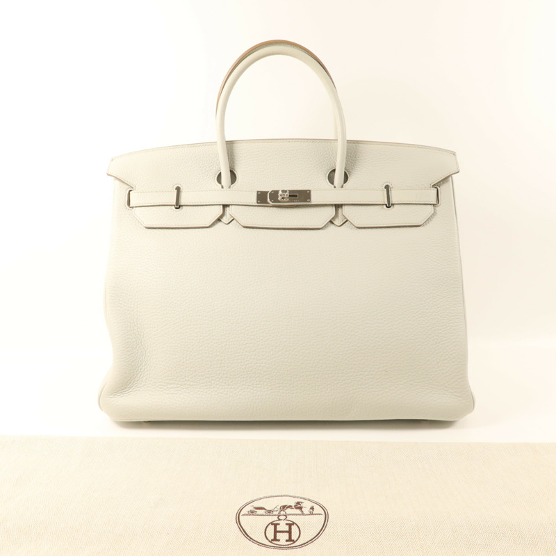HERMES Clemence皮革Birkin 40銀扣手挽袋Gris Pearl-8