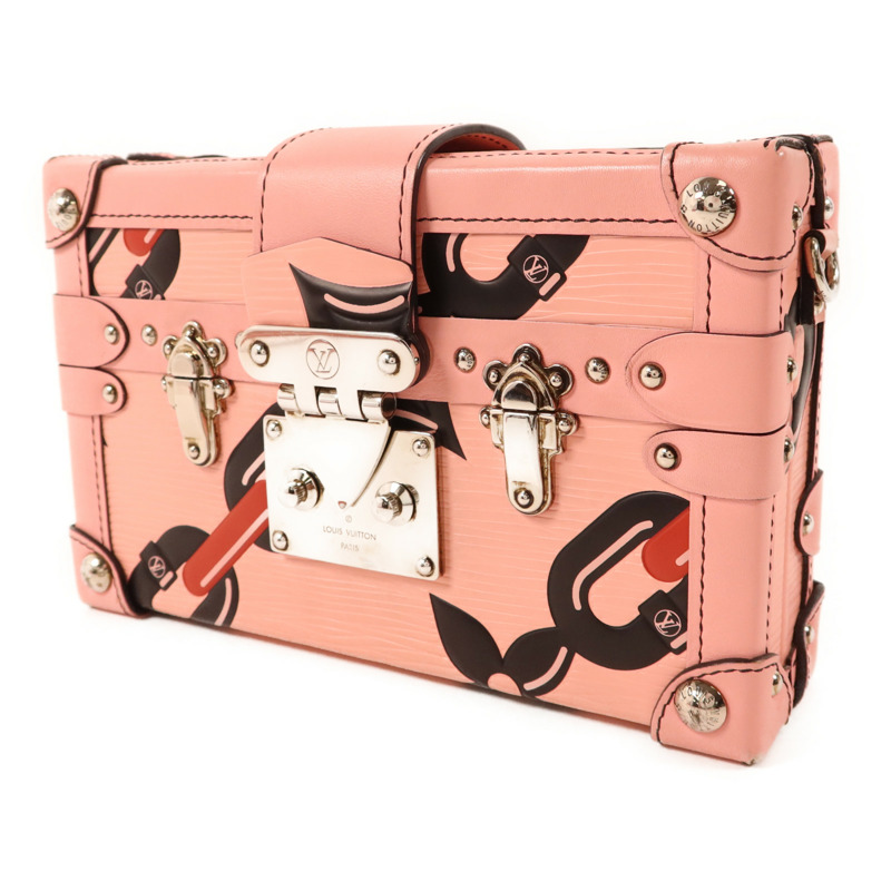 LOUIS VUITTON Epi Petite Malle Pink Chain Flower銀扣肩背袋-2