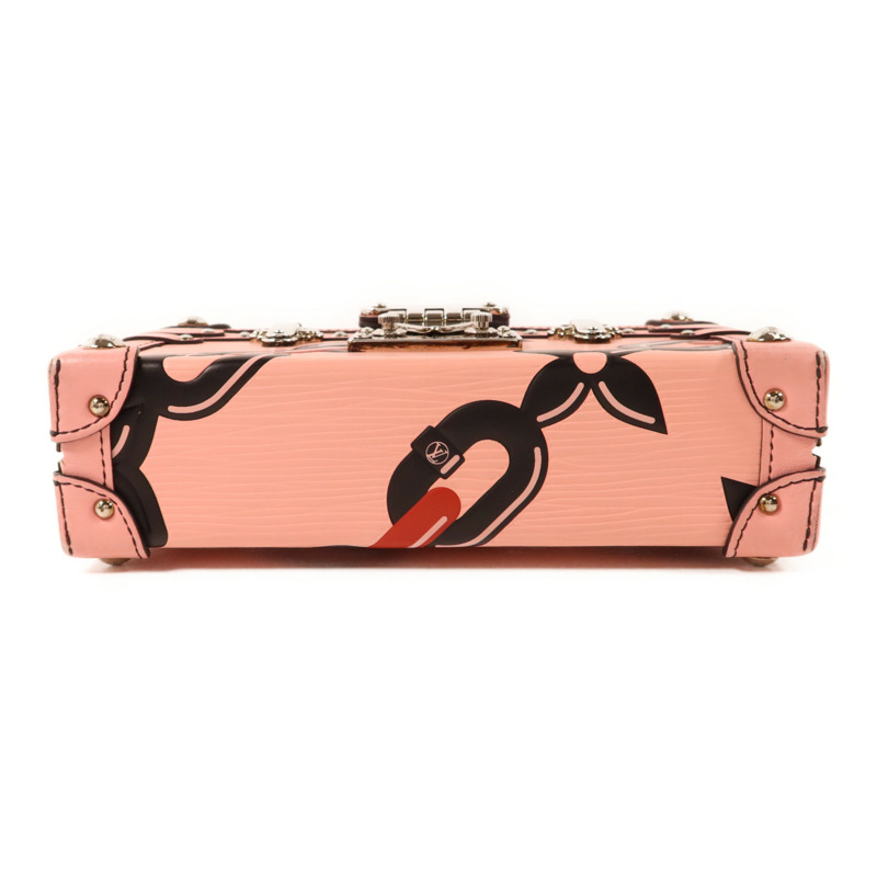 LOUIS VUITTON Epi Petite Malle Pink Chain Flower銀扣肩背袋-3