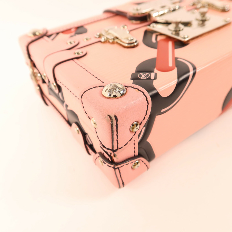 LOUIS VUITTON Epi Petite Malle Pink Chain Flower銀扣肩背袋-11