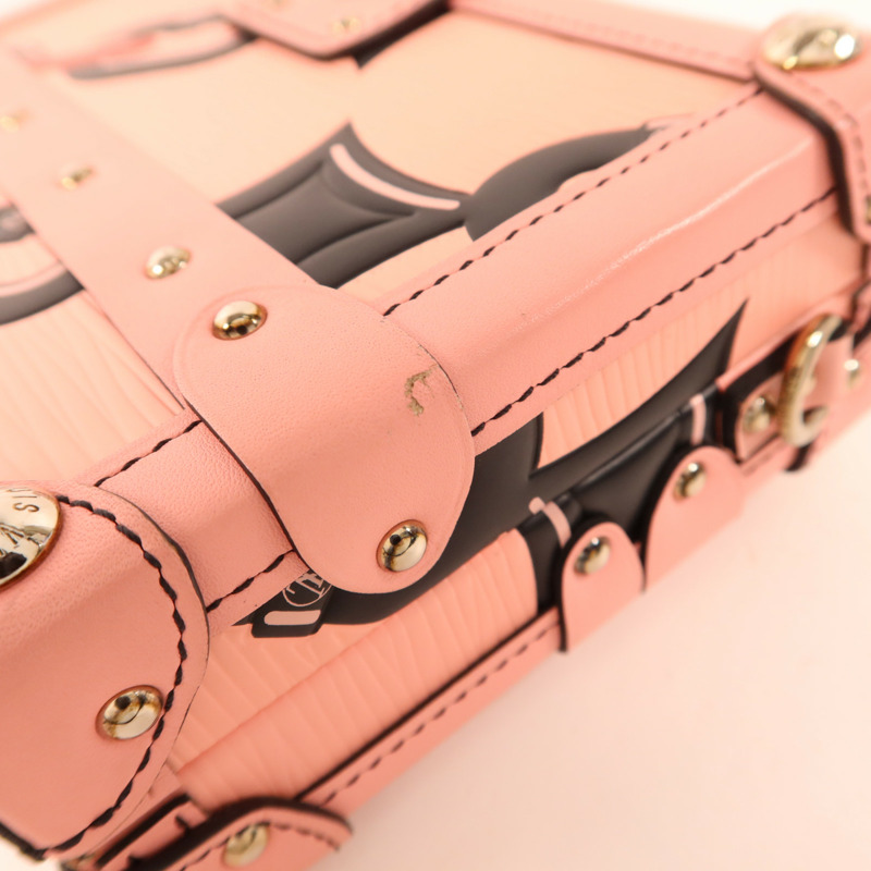 LOUIS VUITTON Epi Petite Malle Pink Chain Flower銀扣肩背袋-14