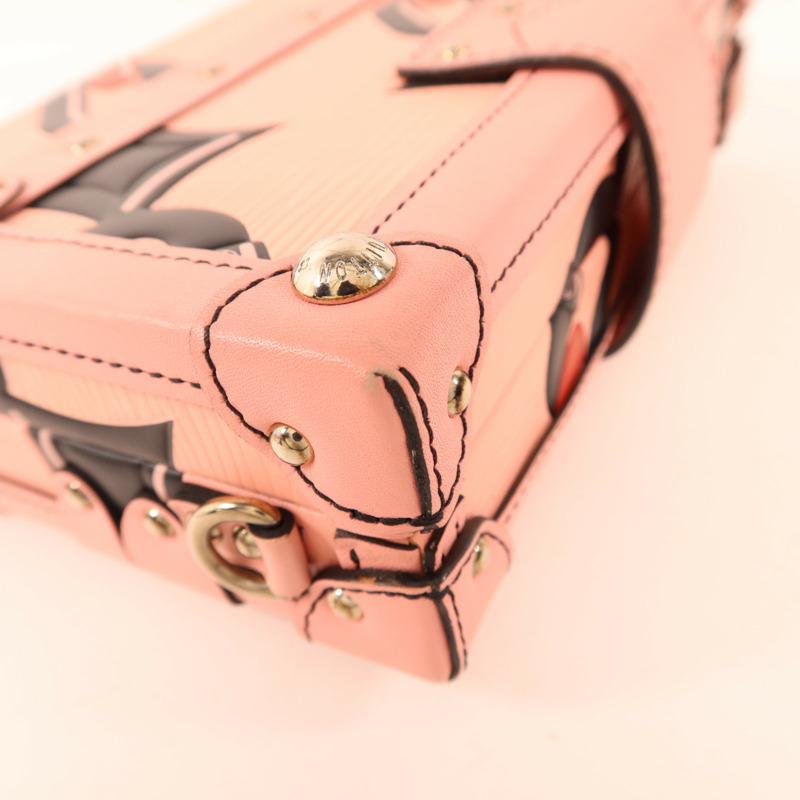 LOUIS VUITTON Epi Petite Malle Pink Chain Flower銀扣肩背袋-15