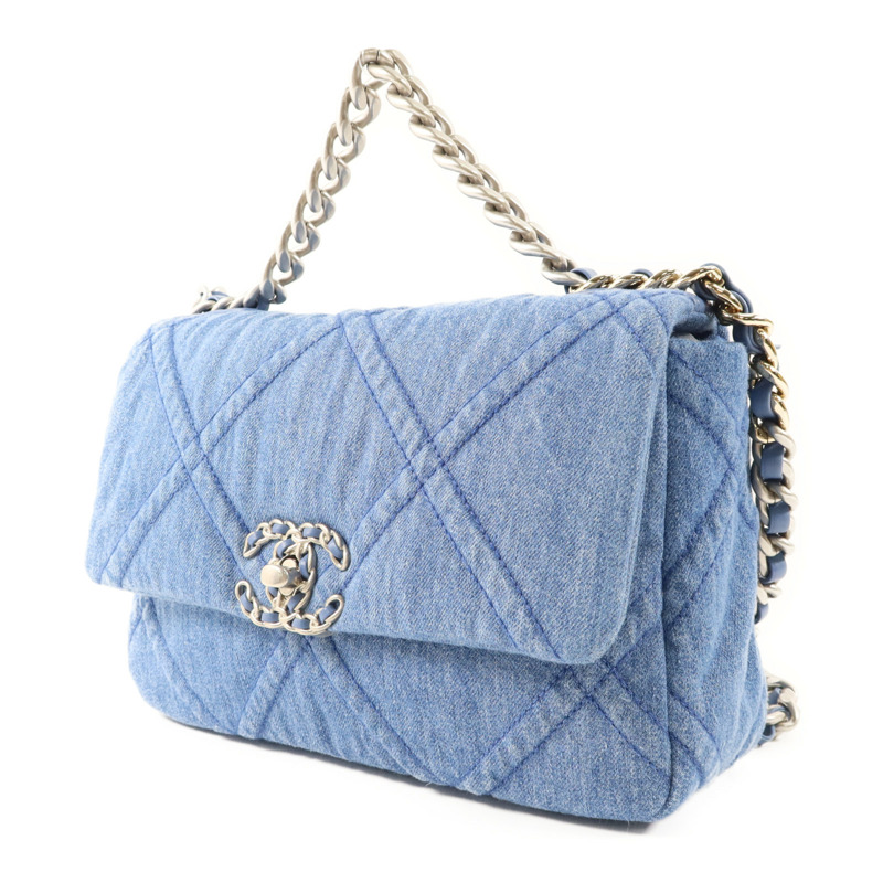 CHANEL 牛仔布Chanel 19鏈帶手挽肩背兩用袋-2