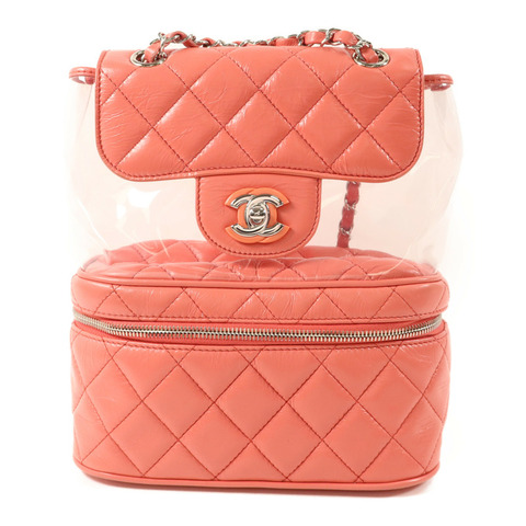 CHANEL 牛皮皮革/PVC Matelasse Backpack銀扣背包