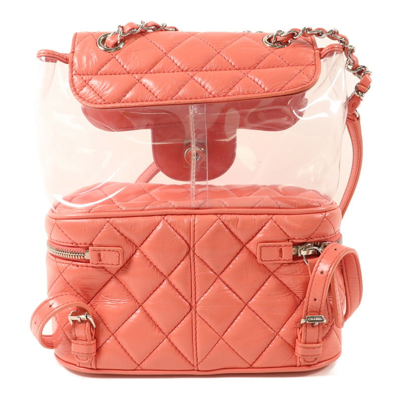 CHANEL 牛皮皮革/PVC Matelasse Backpack銀扣背包-1