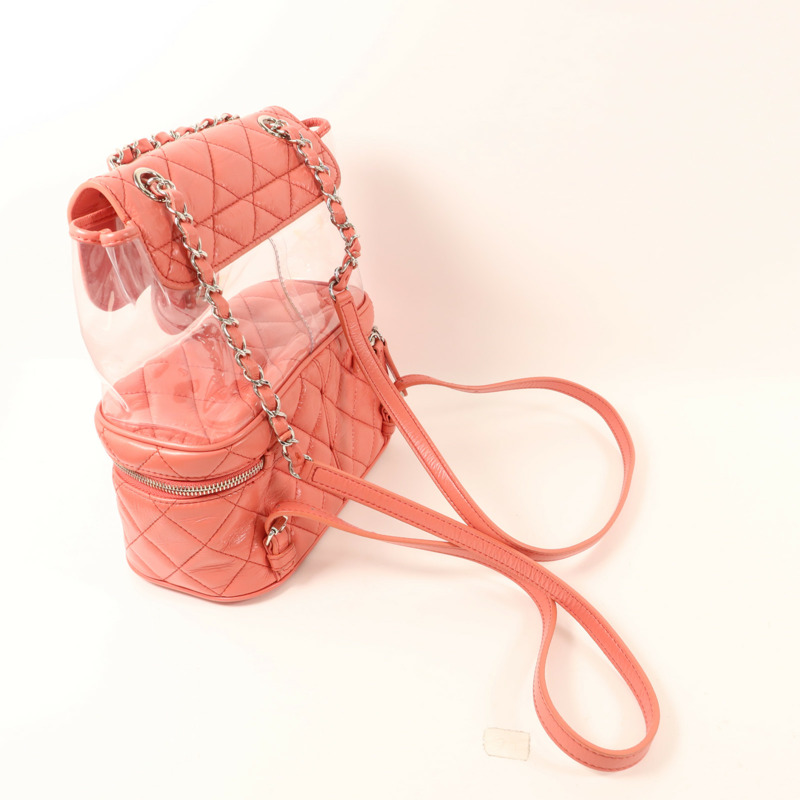 CHANEL 牛皮皮革/PVC Matelasse Backpack銀扣背包-8