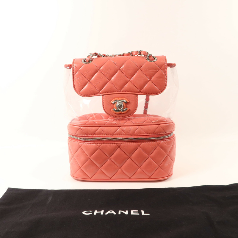 CHANEL 牛皮皮革/PVC Matelasse Backpack銀扣背包-9