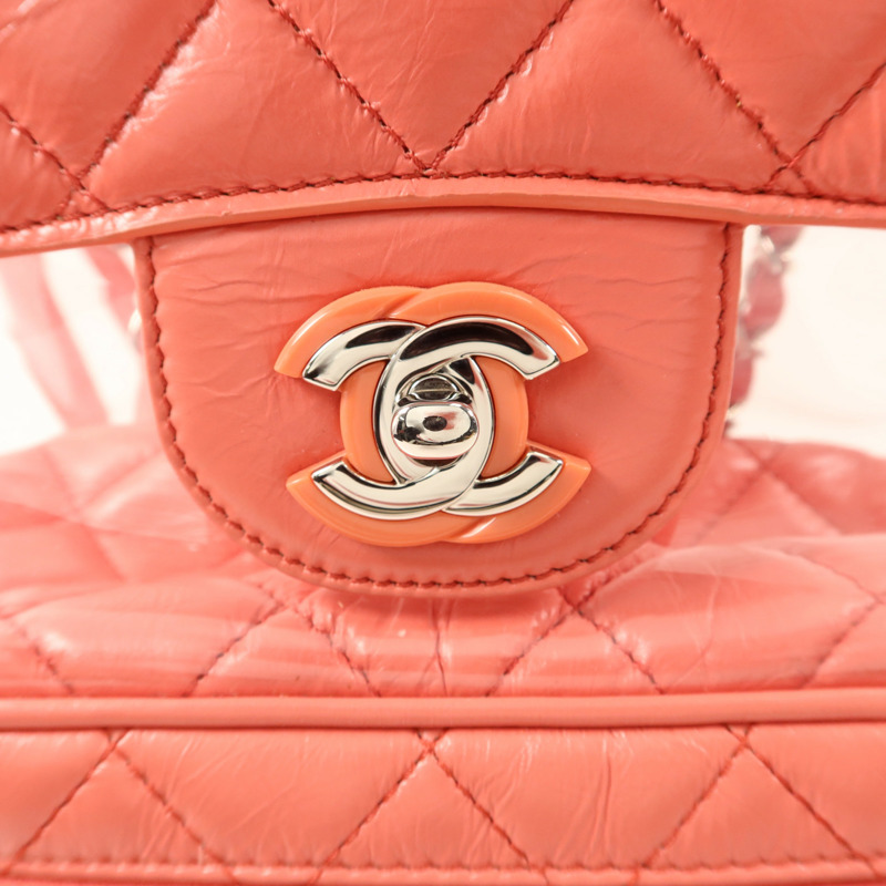 CHANEL 牛皮皮革/PVC Matelasse Backpack銀扣背包-10