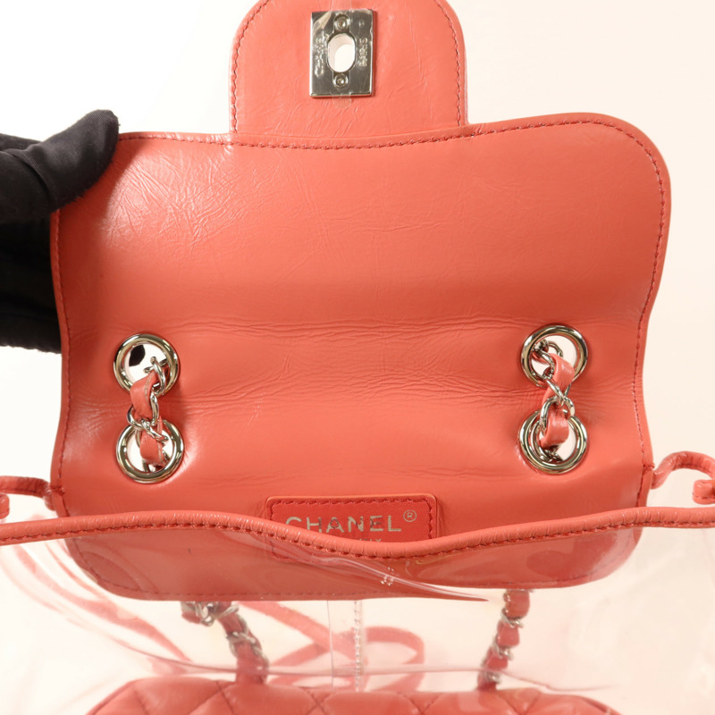 CHANEL 牛皮皮革/PVC Matelasse Backpack銀扣背包-16