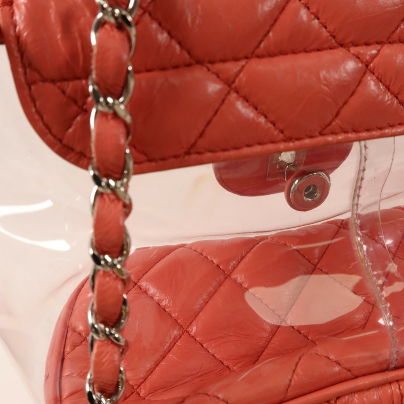 CHANEL 牛皮皮革/PVC Matelasse Backpack銀扣背包-18