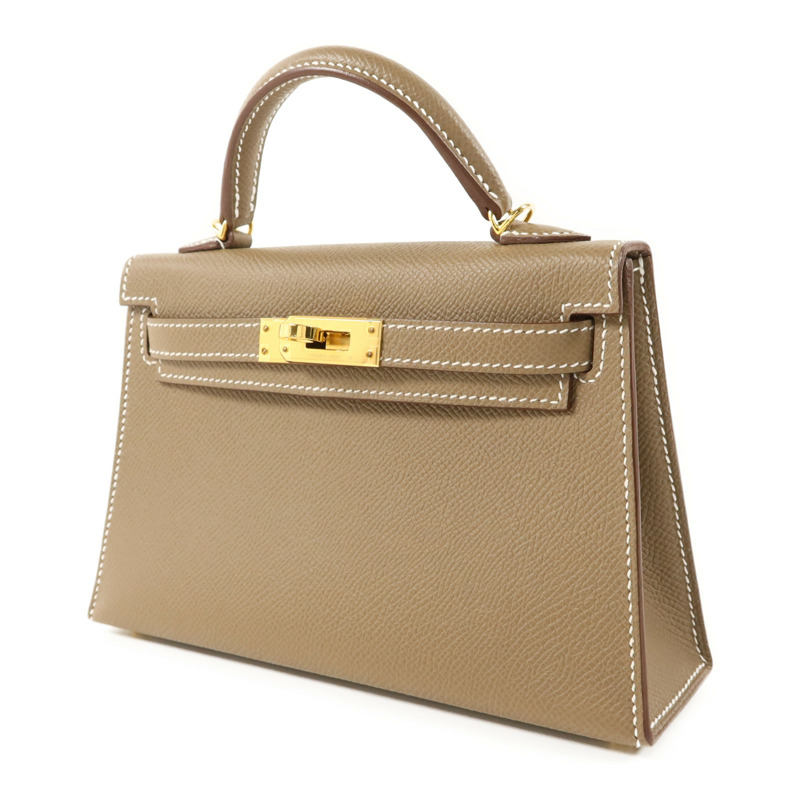 HERMES Epsom皮革Mini Kelly II金扣手挽肩背兩用袋Etoupe-2