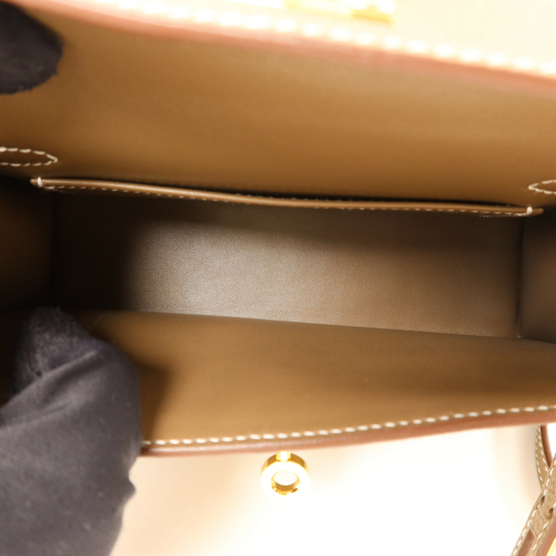 HERMES Epsom皮革Mini Kelly II金扣手挽肩背兩用袋Etoupe-4