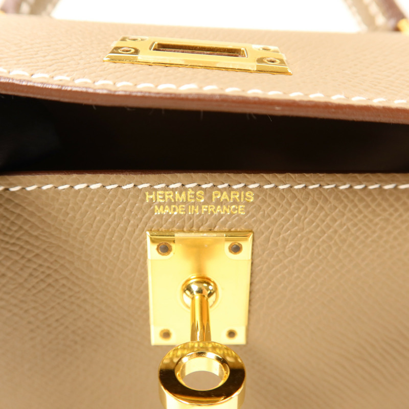 HERMES Epsom皮革Mini Kelly II金扣手挽肩背兩用袋Etoupe-5