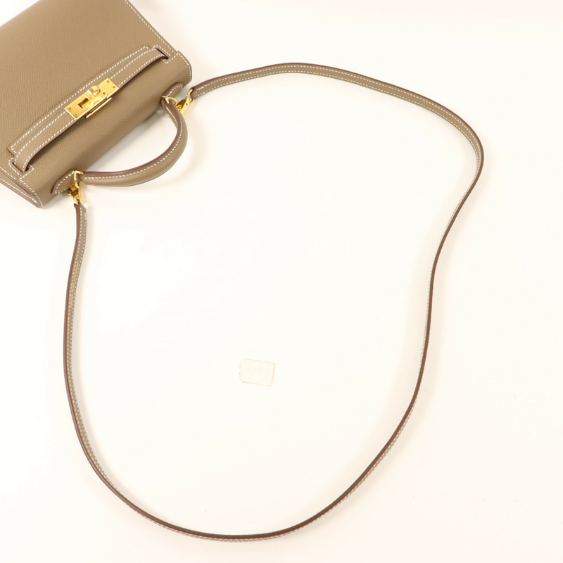 HERMES Epsom皮革Mini Kelly II金扣手挽肩背兩用袋Etoupe-7
