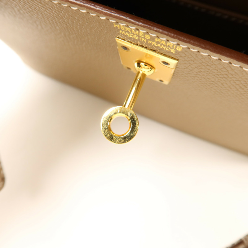 HERMES Epsom皮革Mini Kelly II金扣手挽肩背兩用袋Etoupe-9