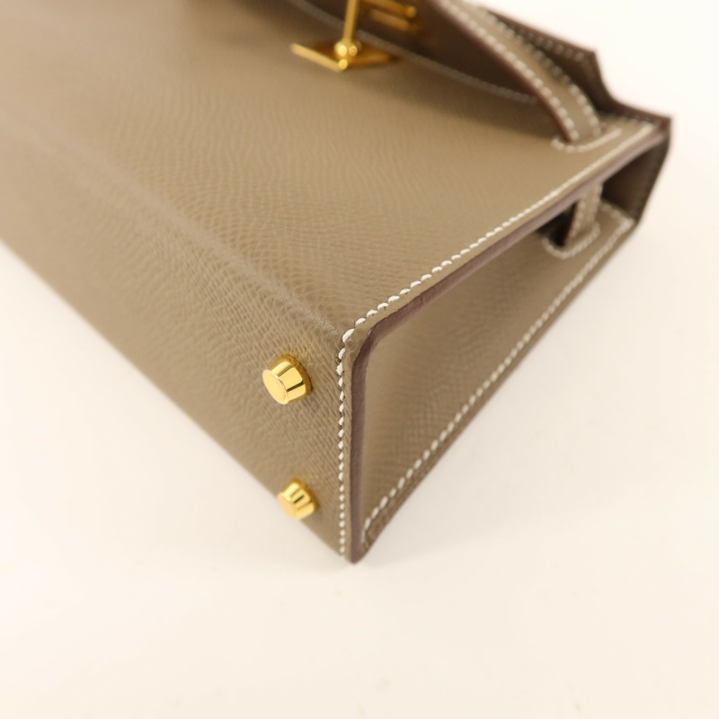 HERMES Epsom皮革Mini Kelly II金扣手挽肩背兩用袋Etoupe-11