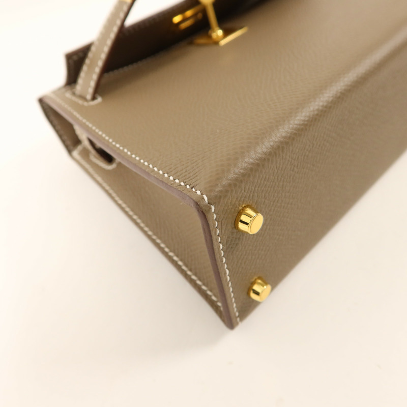 HERMES Epsom皮革Mini Kelly II金扣手挽肩背兩用袋Etoupe-12