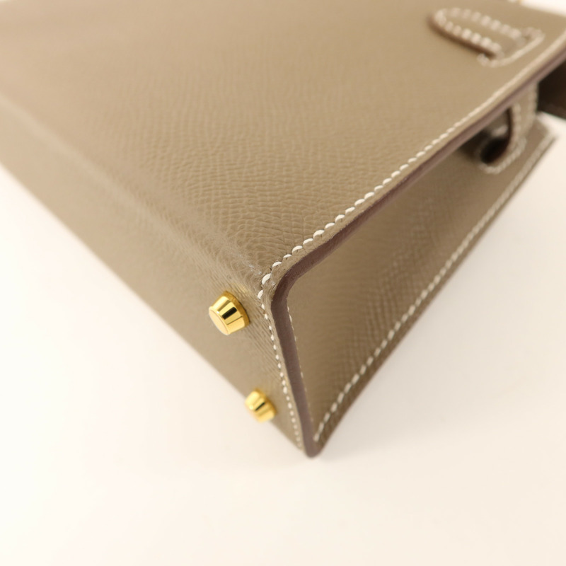 HERMES Epsom皮革Mini Kelly II金扣手挽肩背兩用袋Etoupe-13