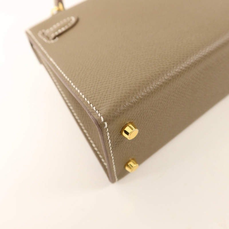 HERMES Epsom皮革Mini Kelly II金扣手挽肩背兩用袋Etoupe-14