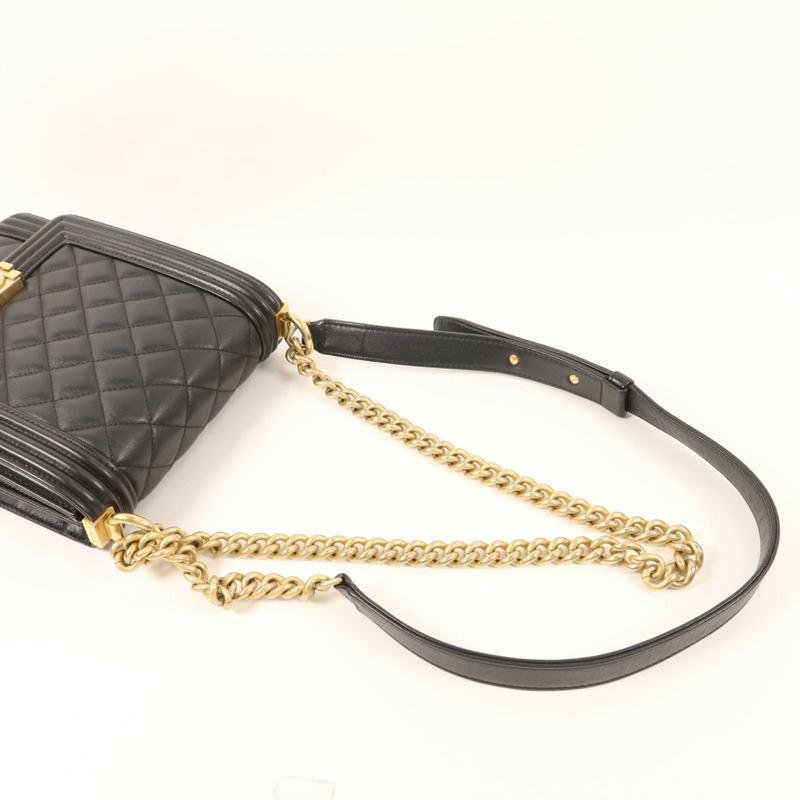 CHANEL 牛皮皮革Le Boy金扣鏈帶肩背袋-9