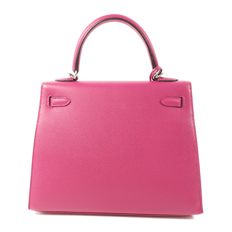 HERMES Epsom皮革Sac Kelly II Sellier 25銀扣手挽肩背兩用袋Rose Pourpre-1