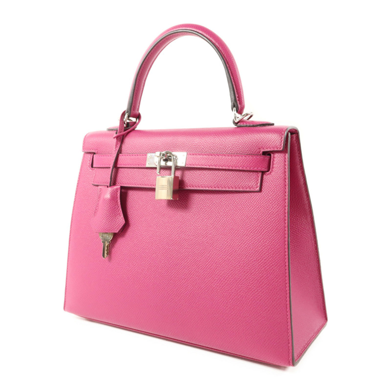 HERMES Epsom皮革Sac Kelly II Sellier 25銀扣手挽肩背兩用袋Rose Pourpre-2