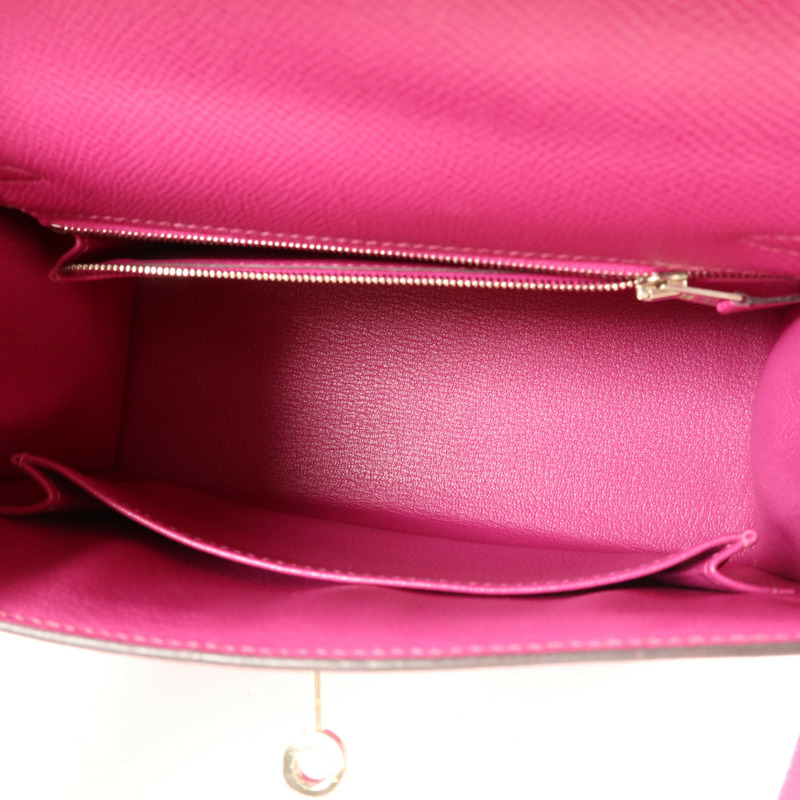 HERMES Epsom皮革Sac Kelly II Sellier 25銀扣手挽肩背兩用袋Rose Pourpre-4