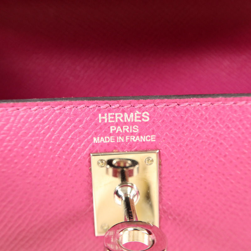 HERMES Epsom皮革Sac Kelly II Sellier 25銀扣手挽肩背兩用袋Rose Pourpre-5