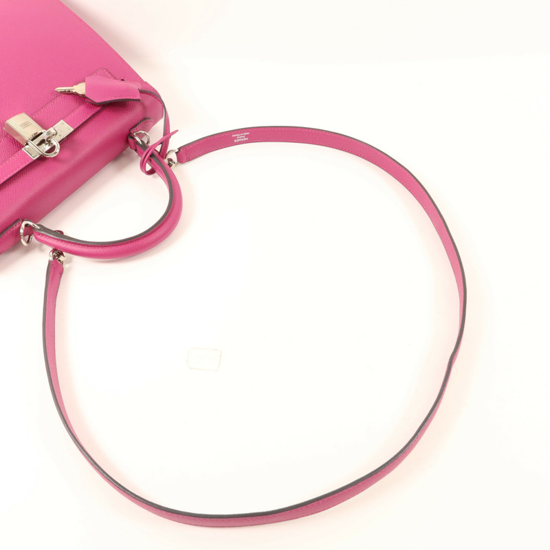 HERMES Epsom皮革Sac Kelly II Sellier 25銀扣手挽肩背兩用袋Rose Pourpre-7