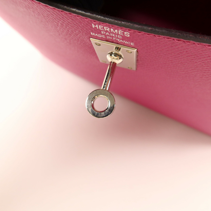 HERMES Epsom皮革Sac Kelly II Sellier 25銀扣手挽肩背兩用袋Rose Pourpre-10