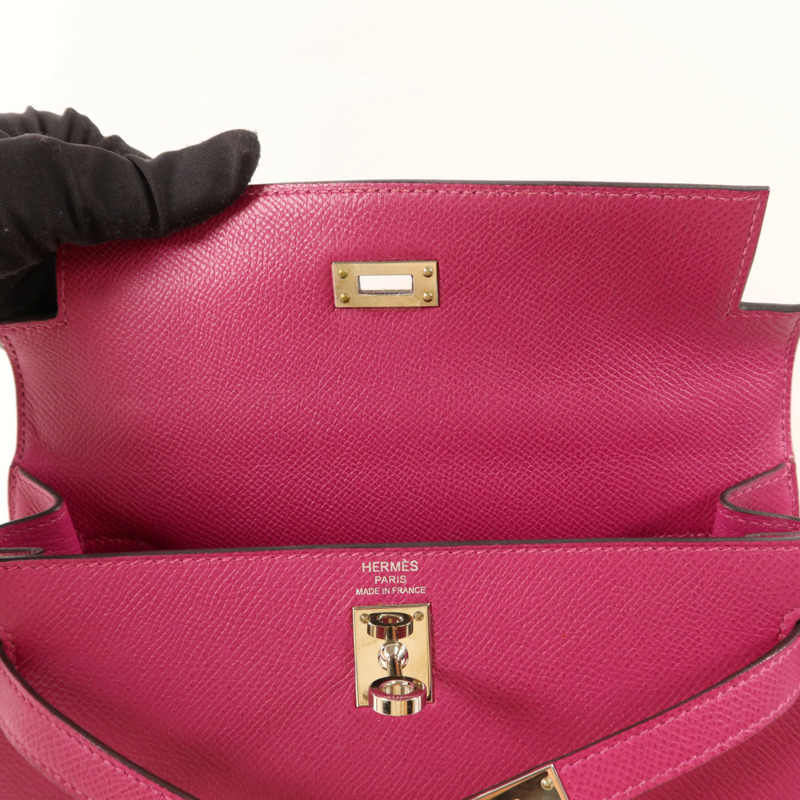 HERMES Epsom皮革Sac Kelly II Sellier 25銀扣手挽肩背兩用袋Rose Pourpre-13