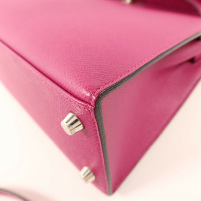 HERMES Epsom皮革Sac Kelly II Sellier 25銀扣手挽肩背兩用袋Rose Pourpre-15