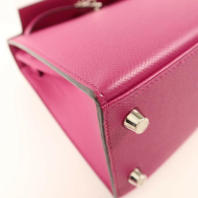 HERMES Epsom皮革Sac Kelly II Sellier 25銀扣手挽肩背兩用袋Rose Pourpre-16