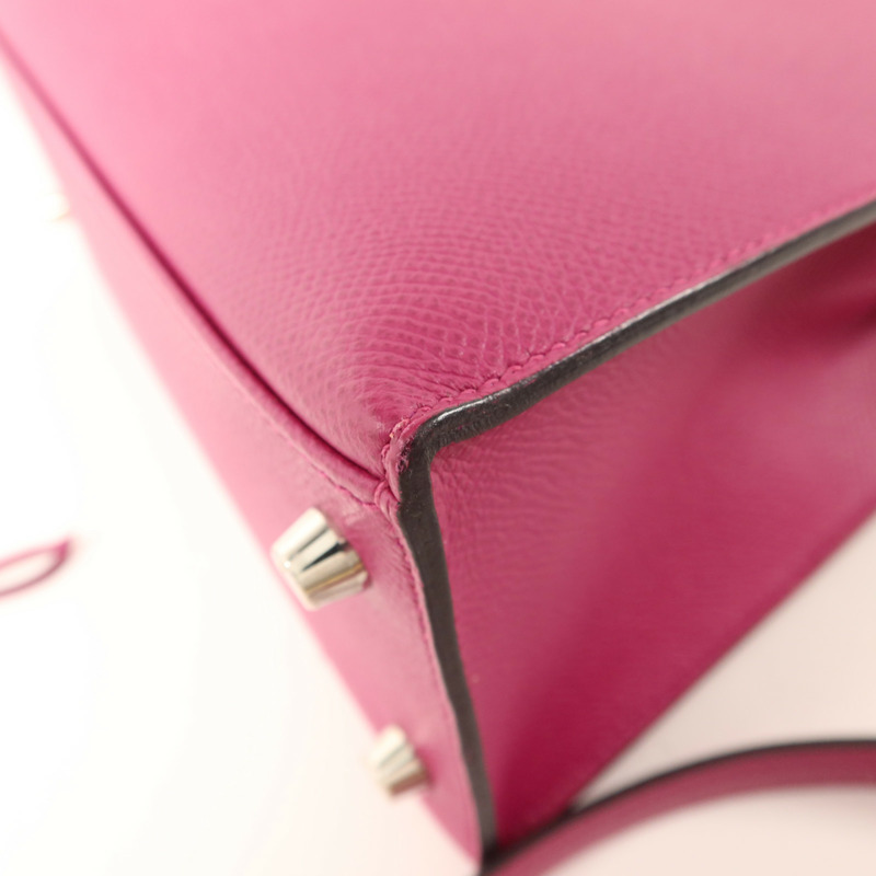 HERMES Epsom皮革Sac Kelly II Sellier 25銀扣手挽肩背兩用袋Rose Pourpre-17