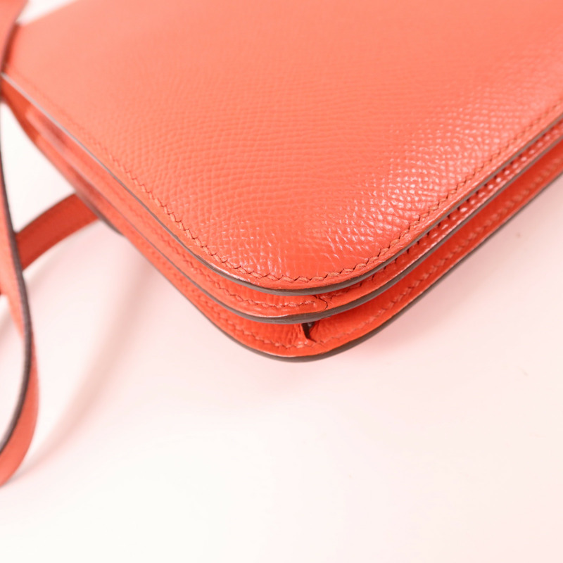 HERMES Epsom皮革Constance Mini銀扣肩背袋Rose Jaipur-13