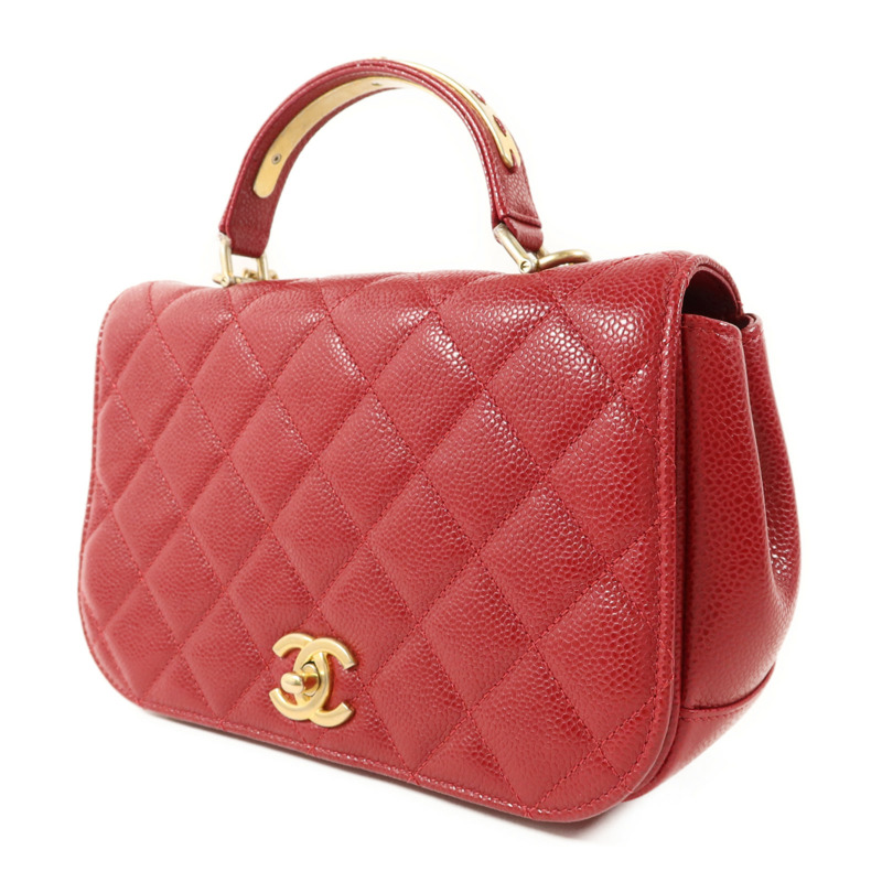 CHANEL 牛皮皮革Top Handle金扣鏈帶手挽肩背兩用袋-2