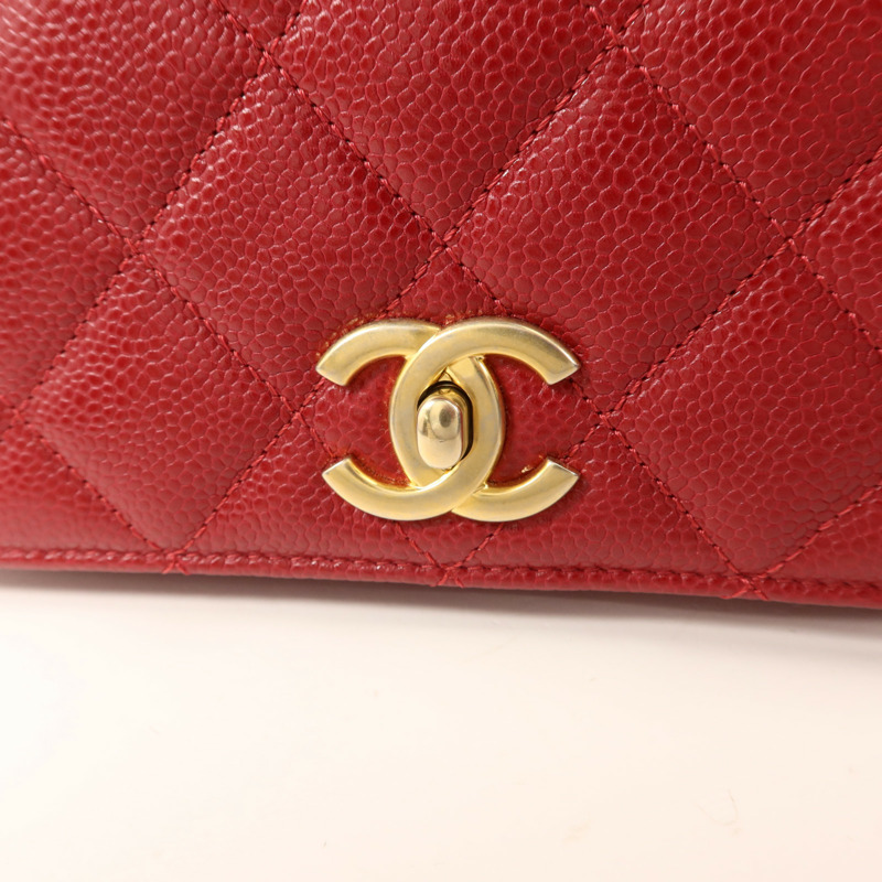 CHANEL 牛皮皮革Top Handle金扣鏈帶手挽肩背兩用袋-10